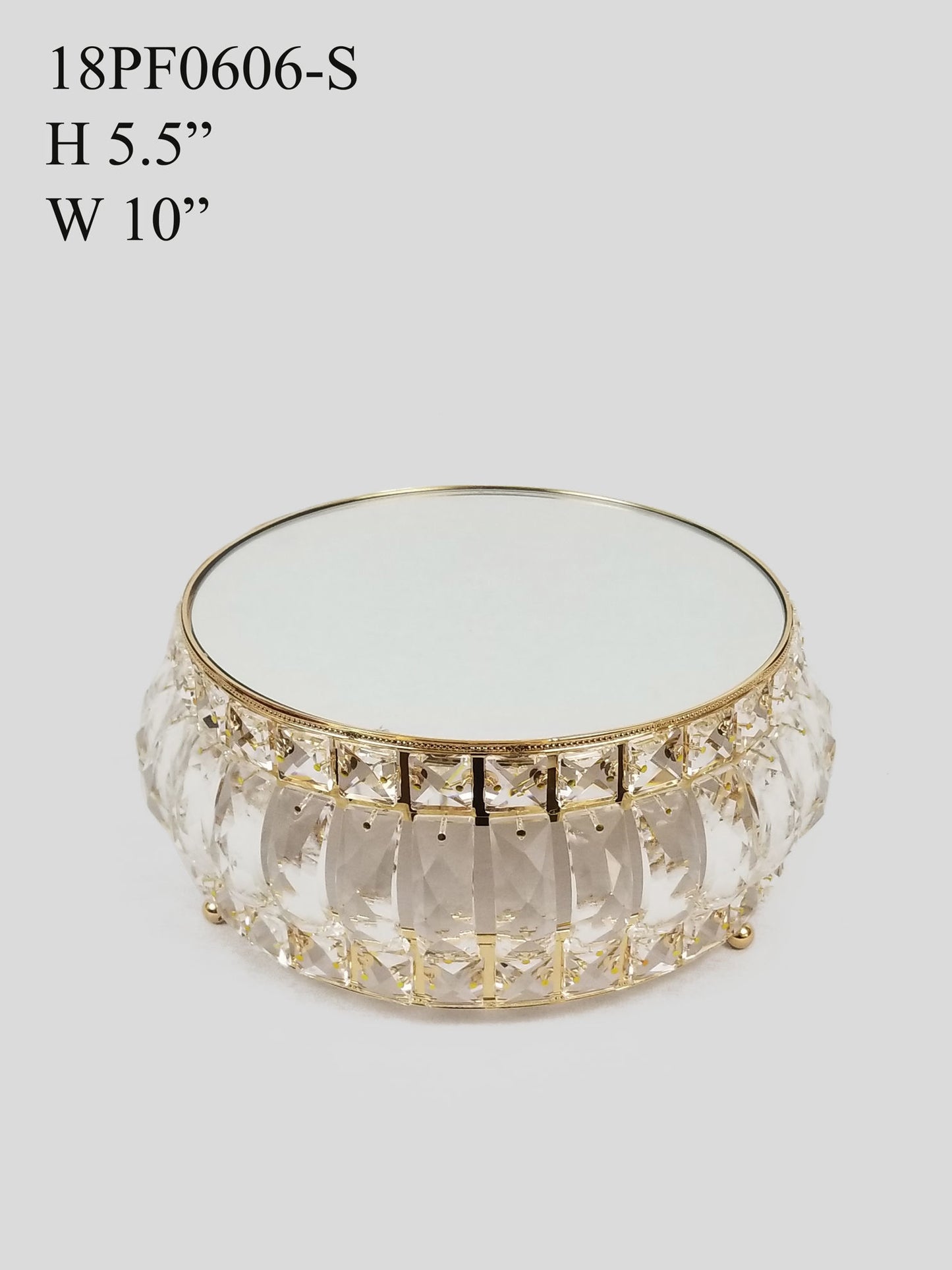18PF0606-S - 10" Round Gold Cake Stand Crystal Beaded with Mirror Topped