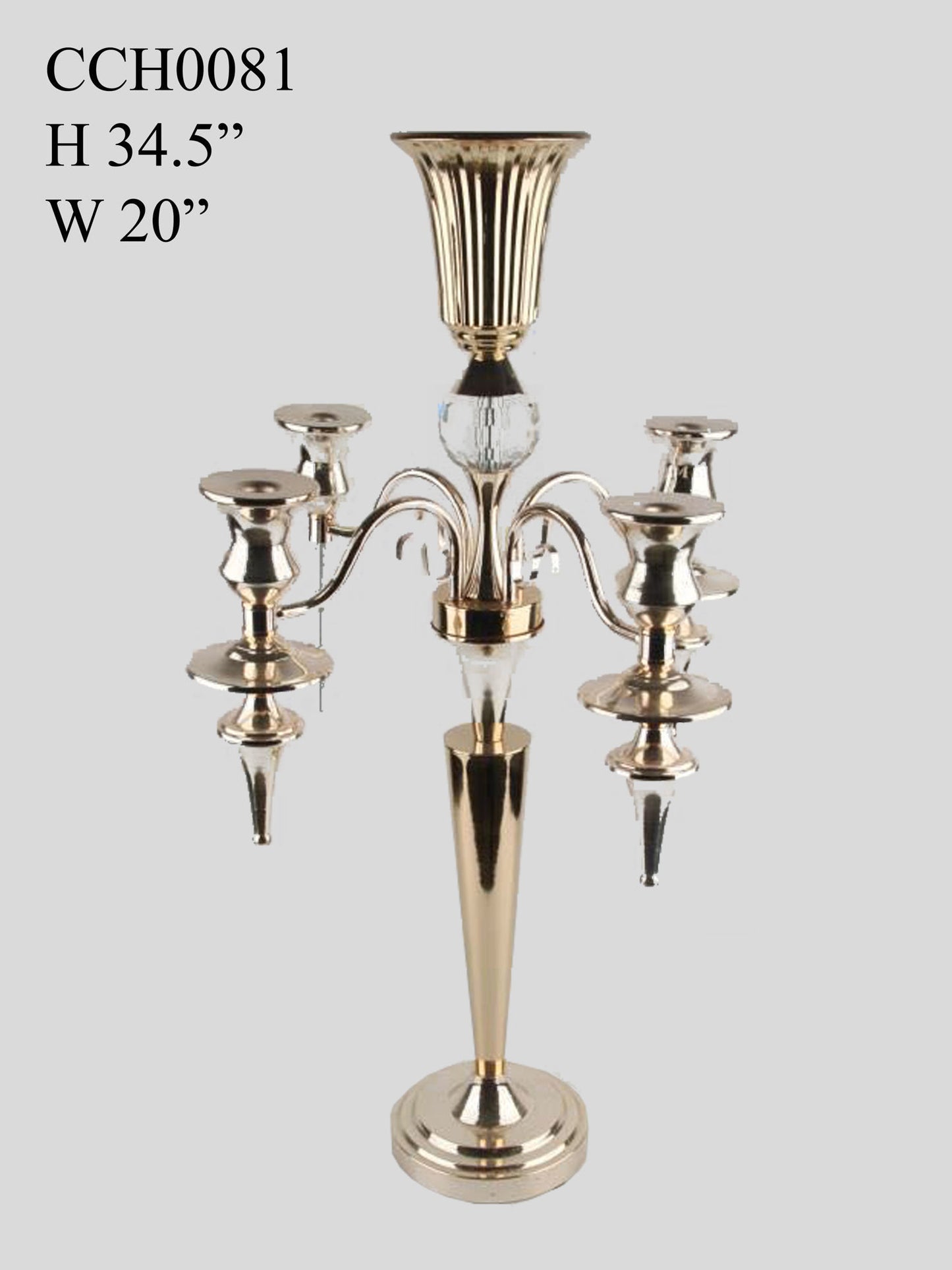 CCH0081 Gold - Gold Metal Candelabra 4 Arms and 1 Flower Riser 27"