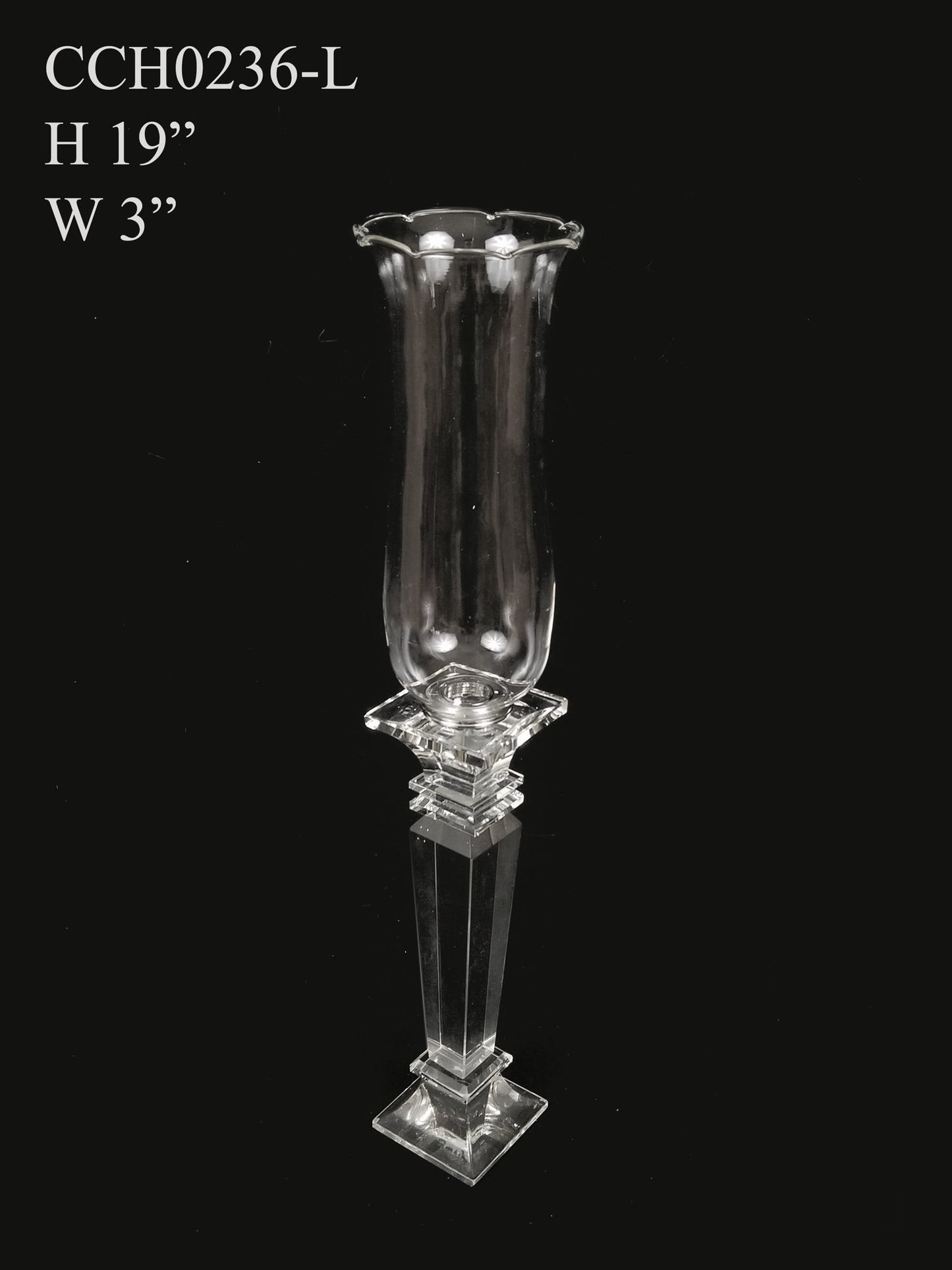CCH0236-L - Hurricane Taper Crystal Glass Candle Holder 19"