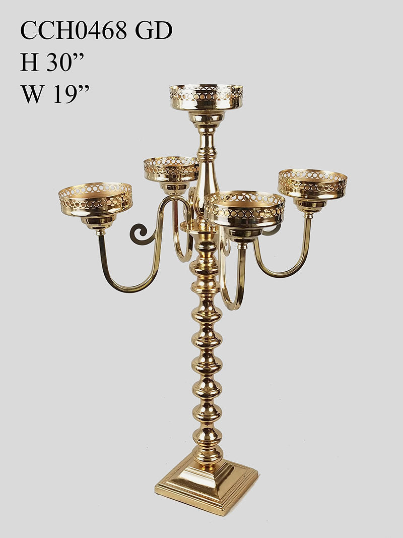 CCH0468 - Gold Metal Candelabra 4 Arms and 1 Center Candle Holder