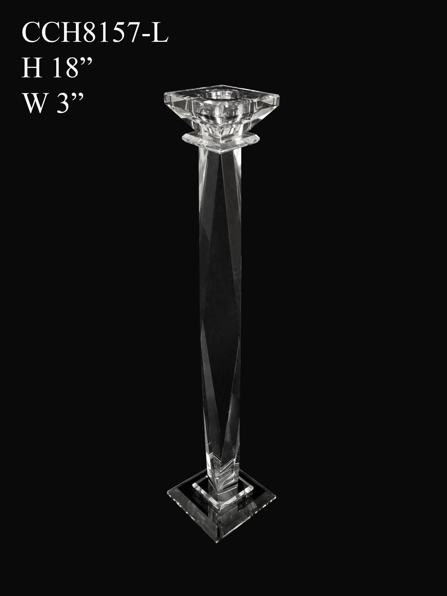 CCH8157-L - Premium Glass Crystal Pillar Candle Holder 18"