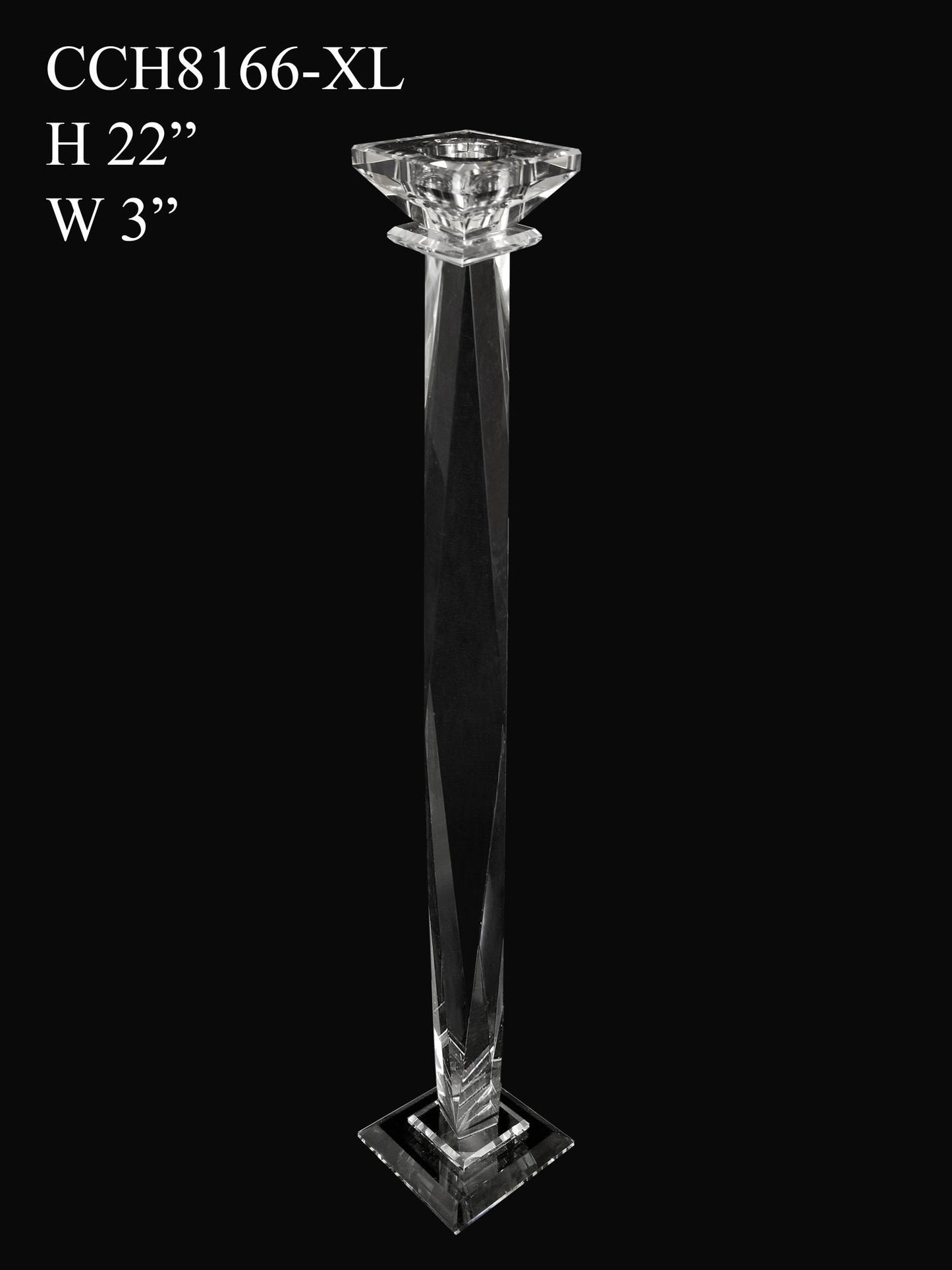 CCH8166-XL - Premium Glass Crystal Pillar Candle Holder 22"