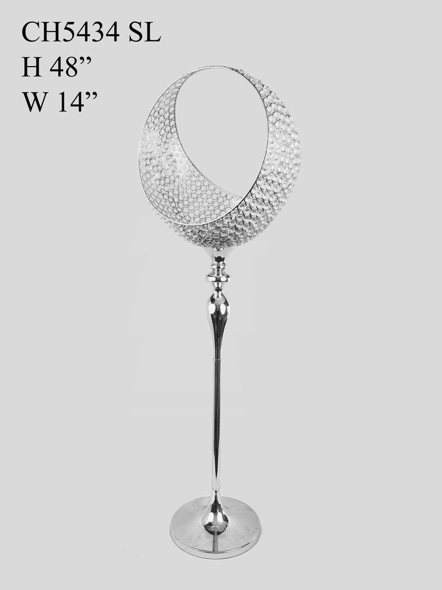 CH5434 Silver - Floor Tall Half Moon Basket Candle Holder Flower Riser 48"