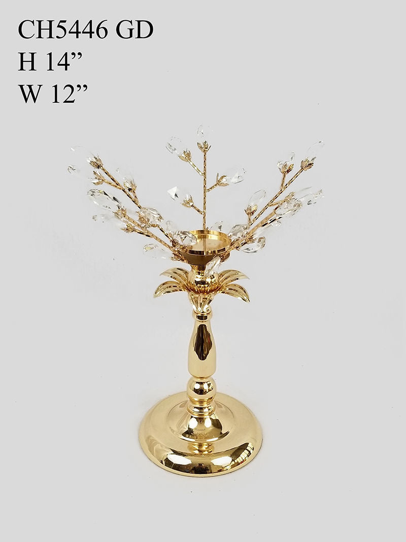 CH5446 Gold - Candle Holder With Flower Crystal Design