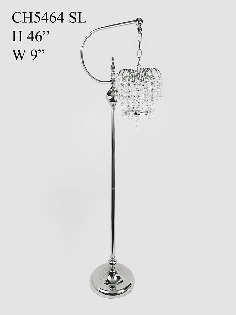 CH5464 Silver - Tall Hanging Candle Holder with Crystal Pendant 46"