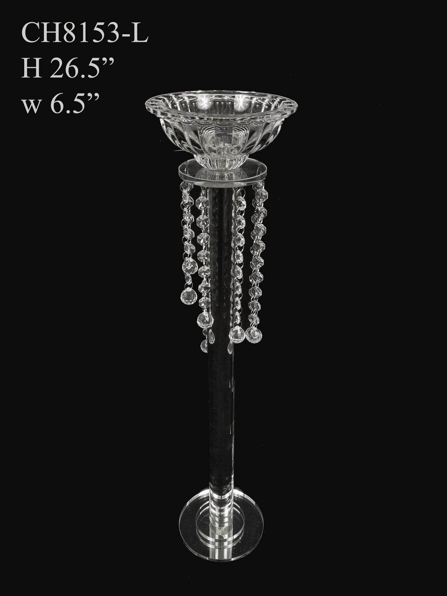 CH8153-L - Premium Glass Crystal Pillar Candle and Flower Holder 26.5"