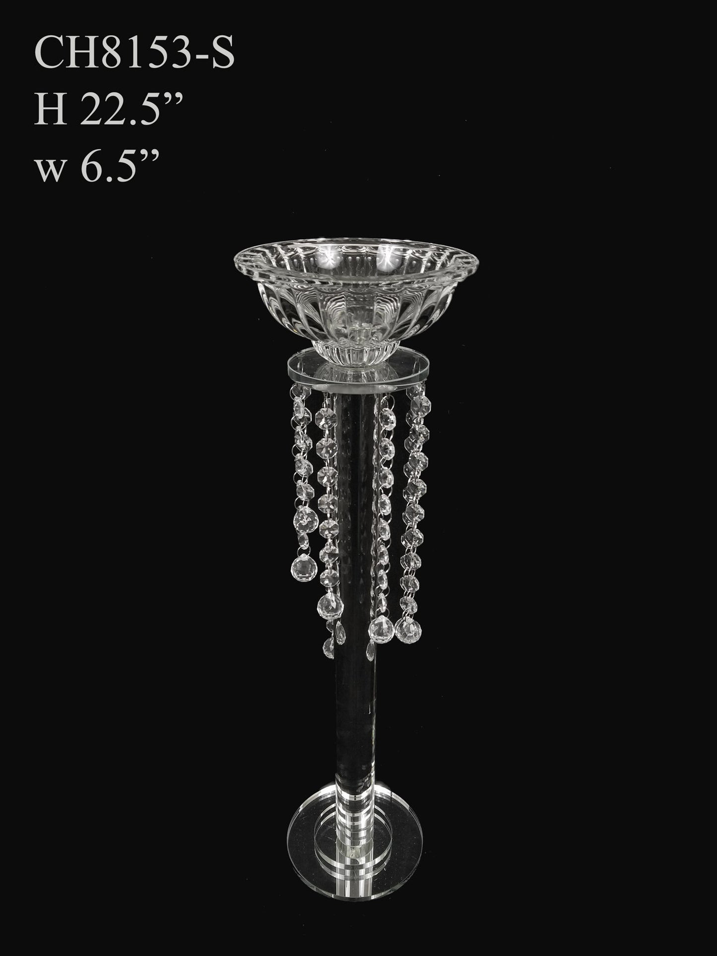 CH8153-S - Premium Glass Crystal Pillar Candle and Flower Holder 22.5"