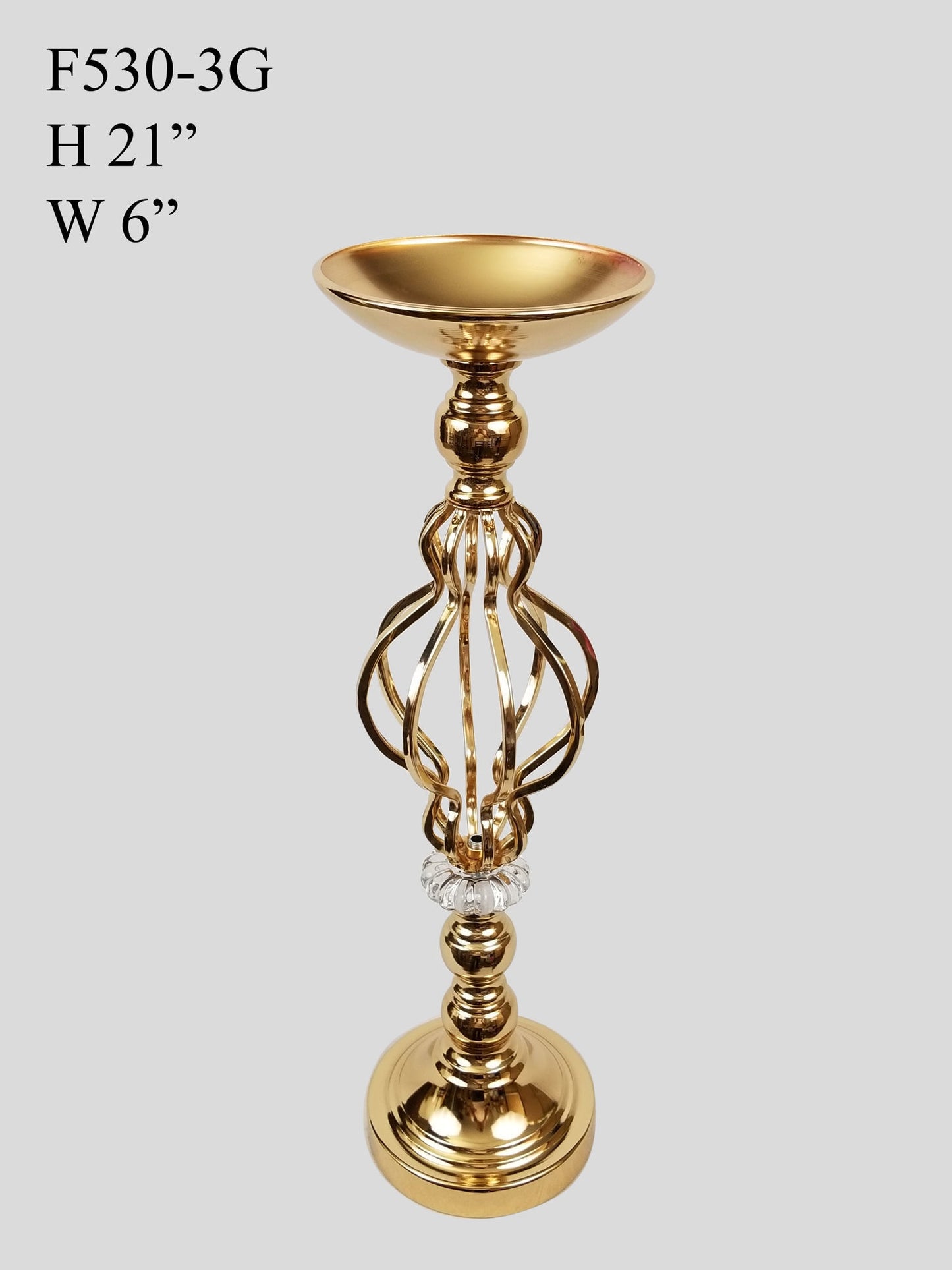 F530-3G - Gold Metal Flower Stand with Crystal 21"