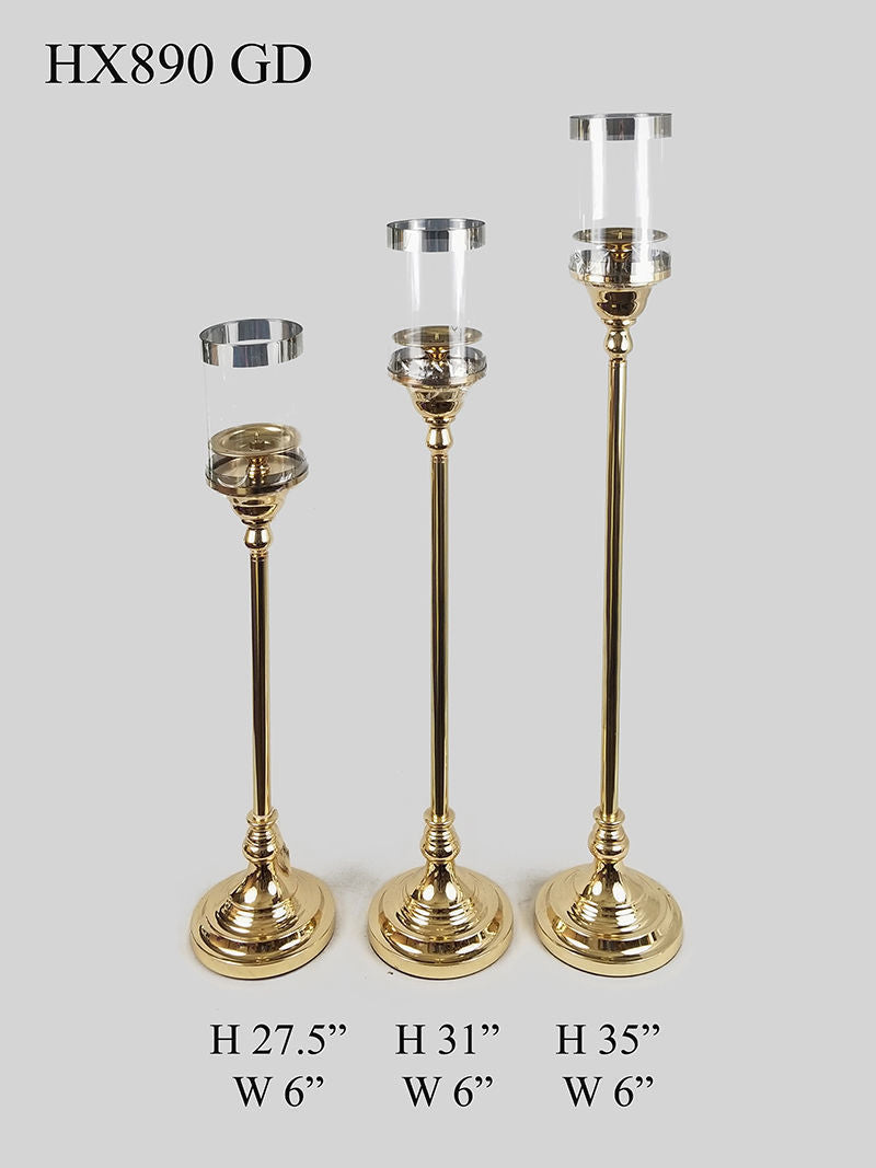 HX890 - Set of 3 Candle Holder With Hurricane Glass Tube