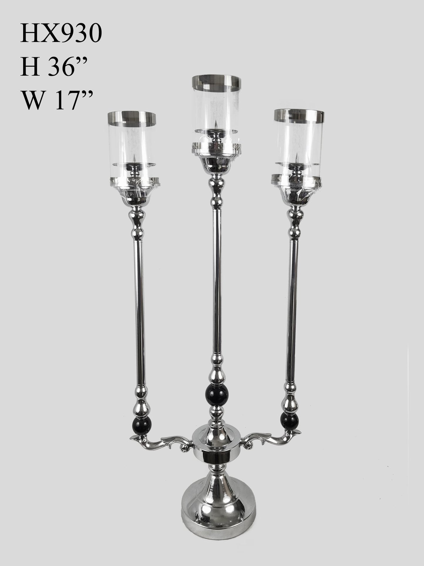 HX930 - 3 Arms Candle Holder With Hurricane Glass Tube