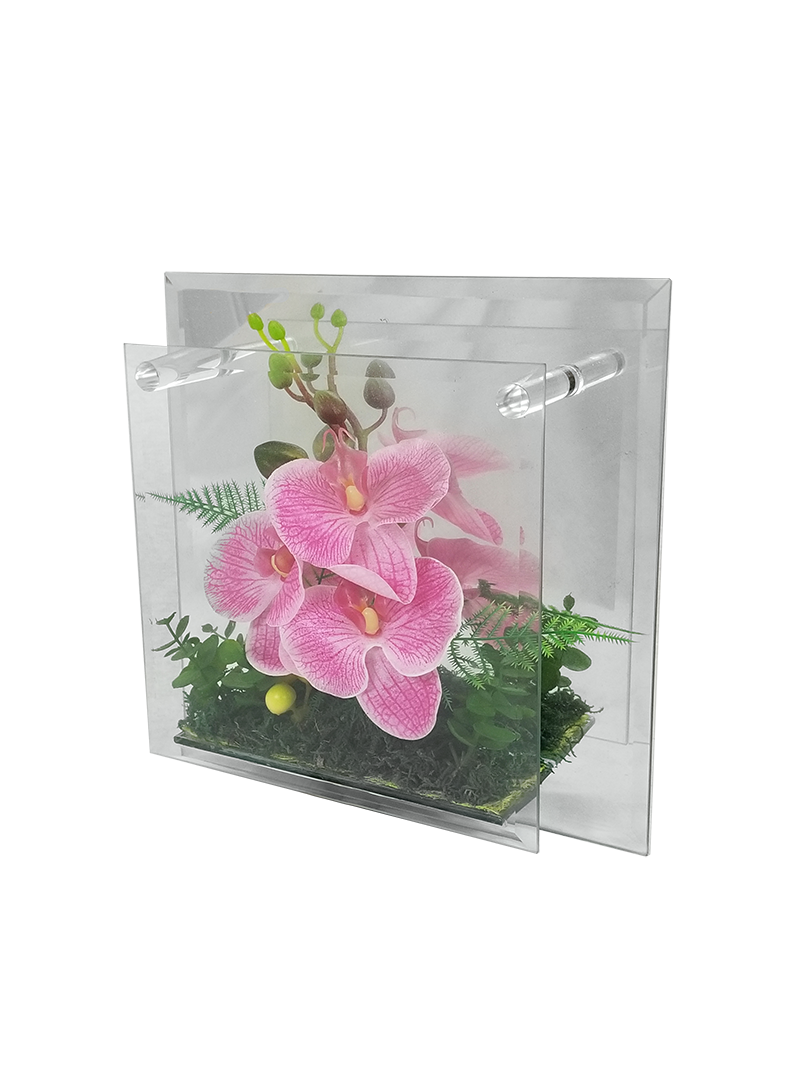 MRD-3461 - 10" Beveled Square Wall Mirror Decor with Artificial Plant