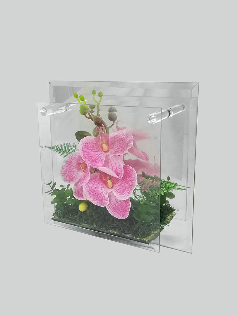 MRD-3461 - 10" Beveled Square Wall Mirror Decor with Artificial Plant