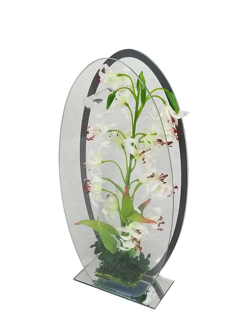 MRD-3462 - 15" Standing Oval Mirror Decor with Artificial Plant