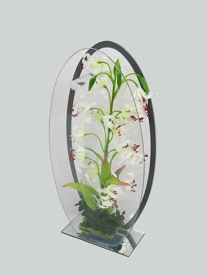 MRD-3462 - 15" Standing Oval Mirror Decor with Artificial Plant