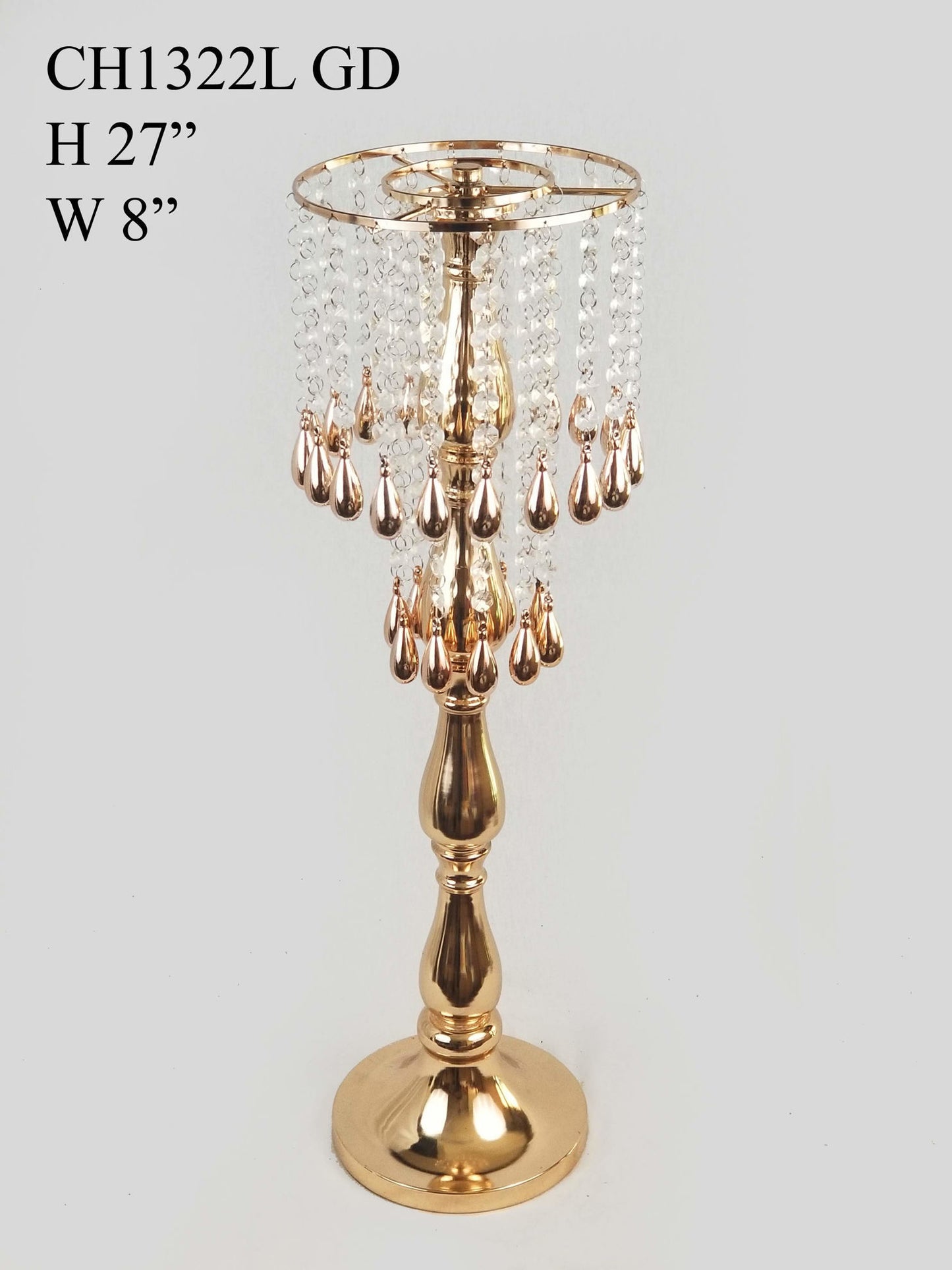 CH1322L - Metal Flower Stand with Crystal Chain Flower Diamond Pendant Chandelier Stand 27"