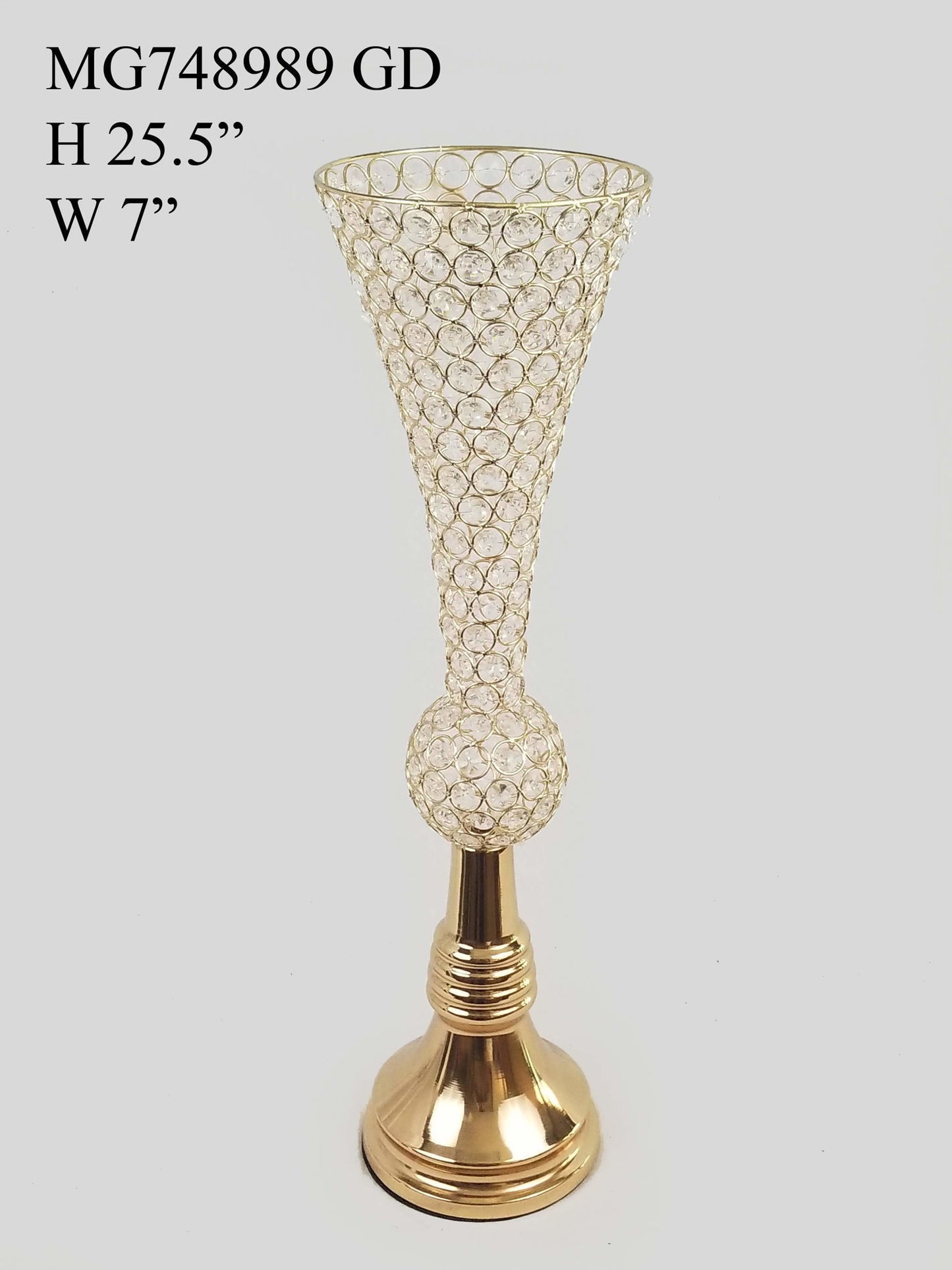 MG748989 GD - Gold Crystal Trumpet Vase For Flowers 25.5"