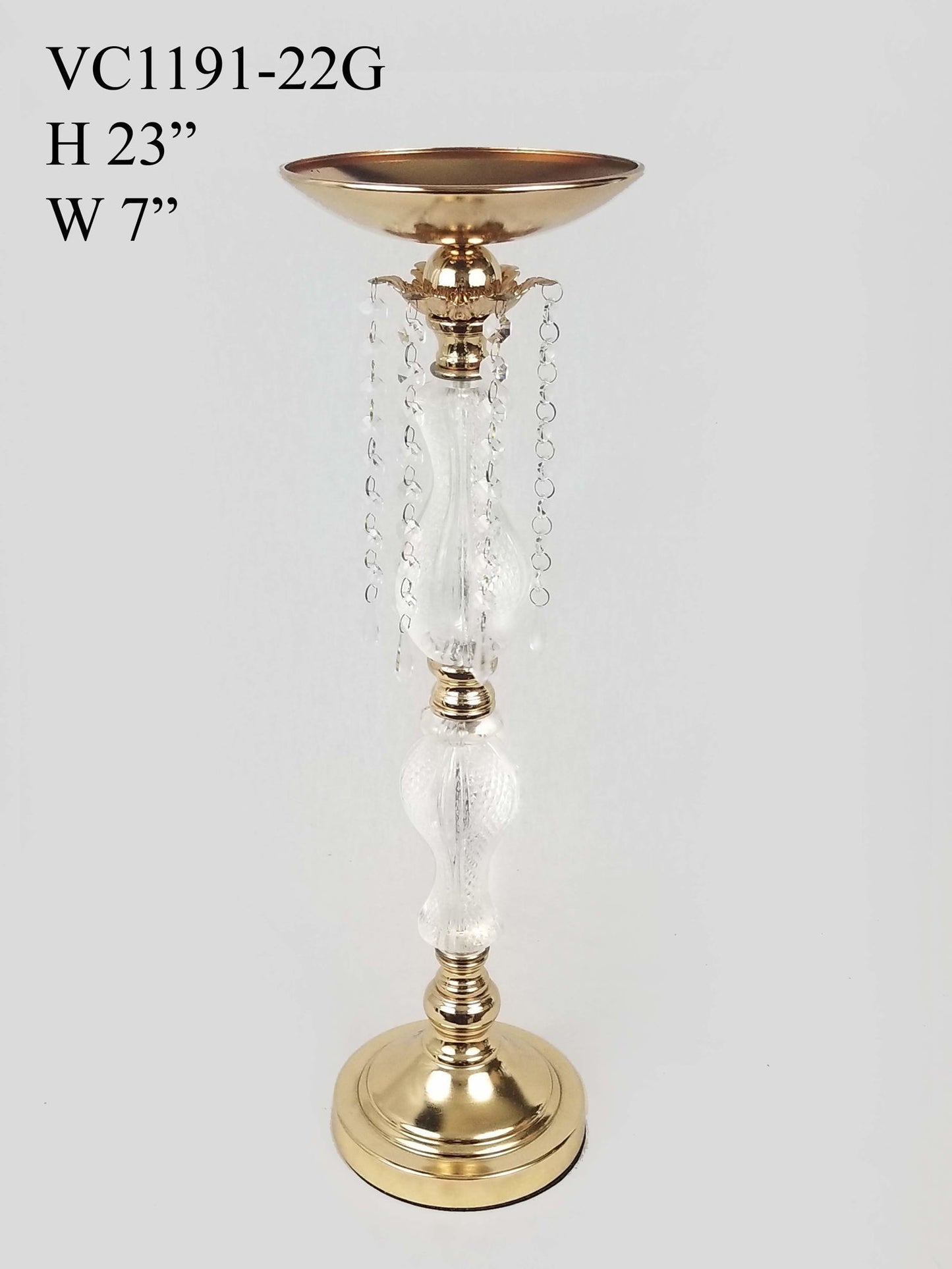 VC1191-22G - Acrylic And Gold Metal Flower Stand With Crystal Chain Chandelier 23"
