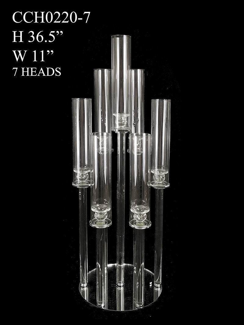 CCH0220-7 - 7 Head Candlestick Holders with Hurricane Tubes Wedding Table Centerpiece 36.5"