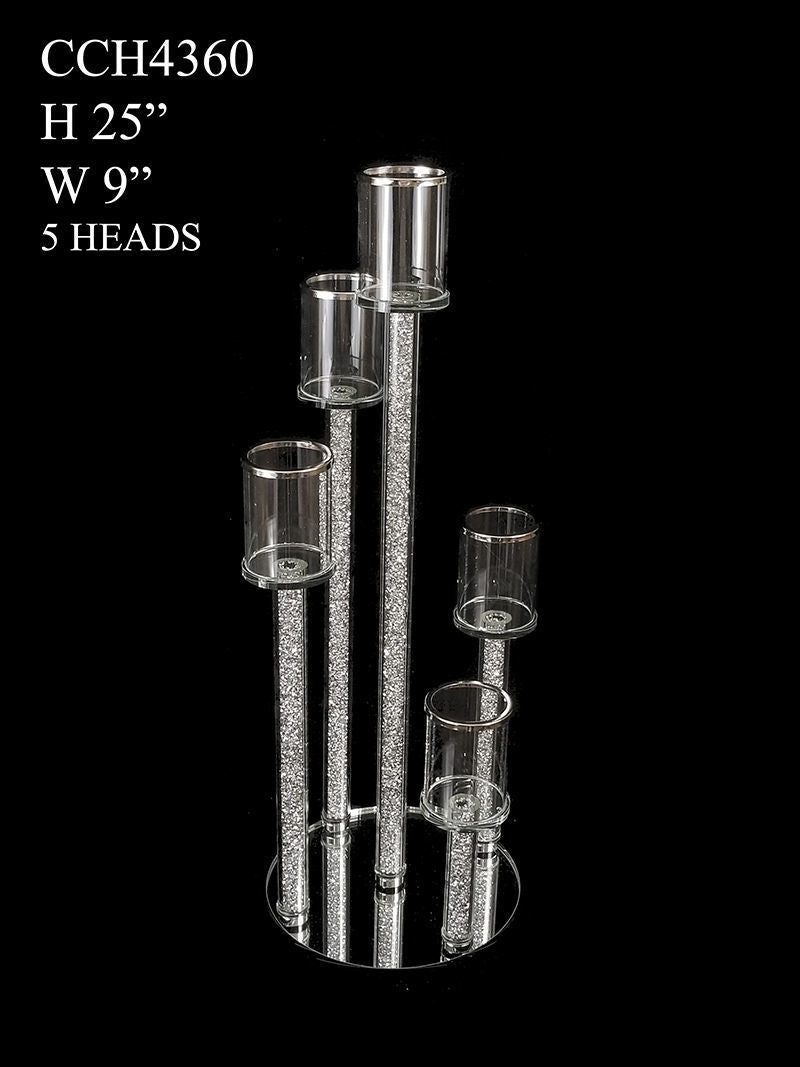 CCH4360 - 5 Head Candlestick Holders with Glitter Detail Wedding Table Centerpiece 25"