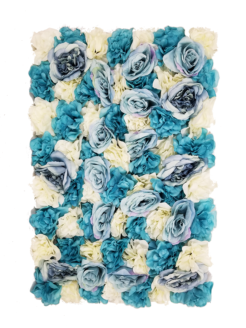 FL4060-1 - Blue Silk Rose & Hydrangea Flower Wall Mat Panel 24"