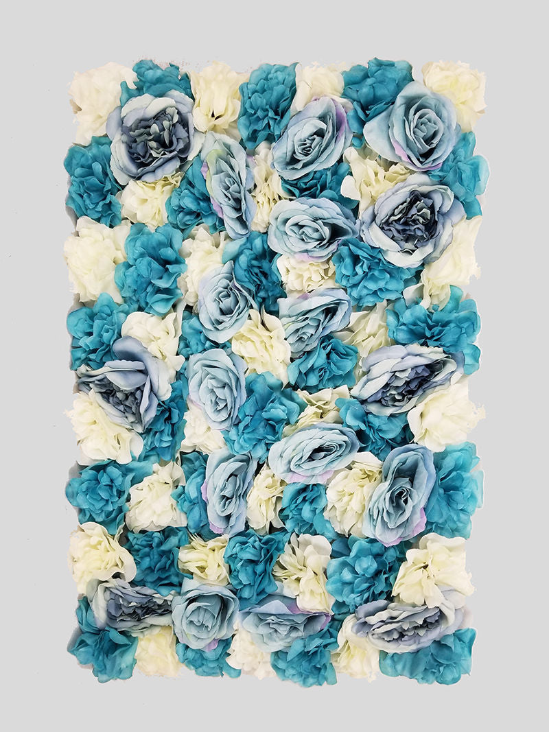 FL4060-1 - Blue Silk Rose & Hydrangea Flower Wall Mat Panel 24"