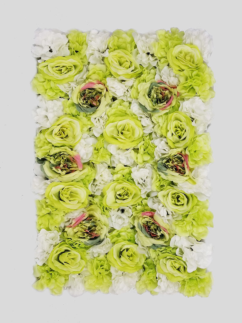 FL4060-1 - Green+Red Silk Rose & Hydrangea Flower Wall Mat Panel 24"