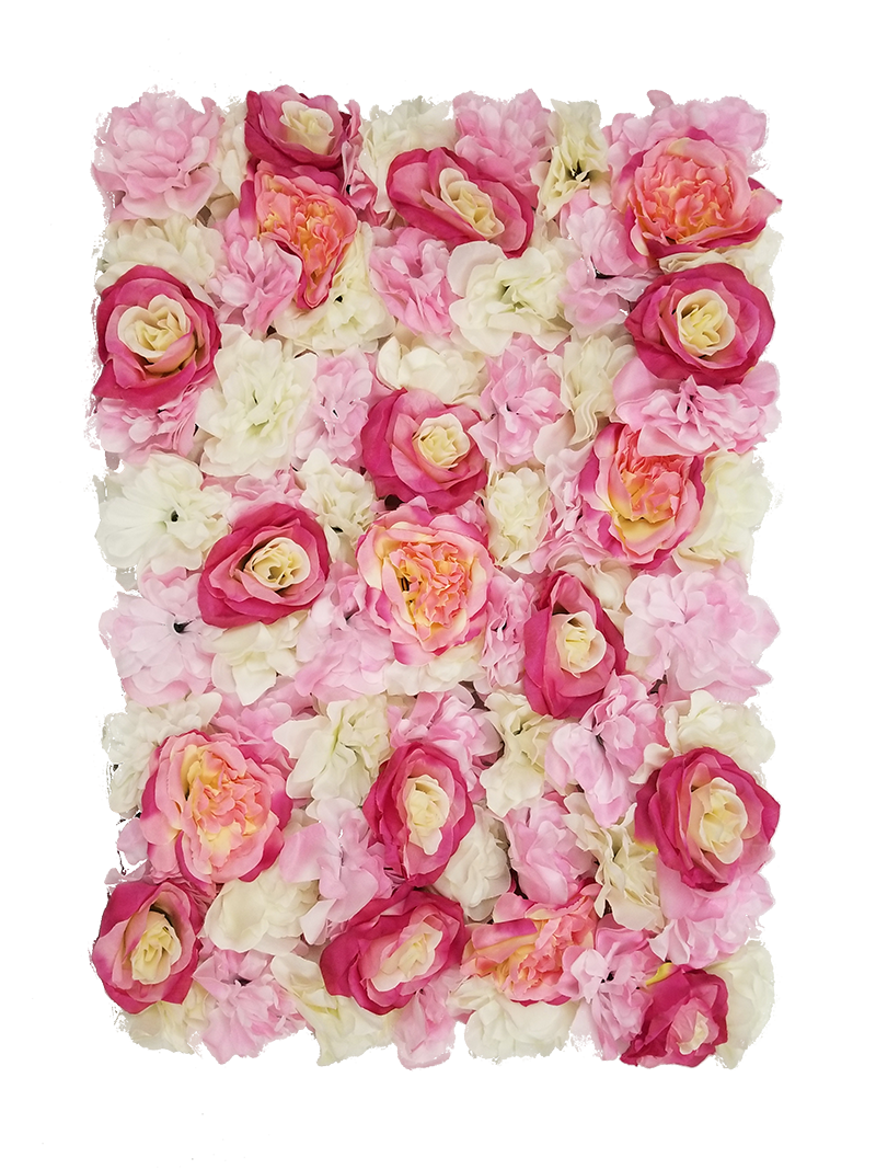 FL4060-1 - New Pink Silk Rose & Hydrangea Flower Wall Mat Panel 24"