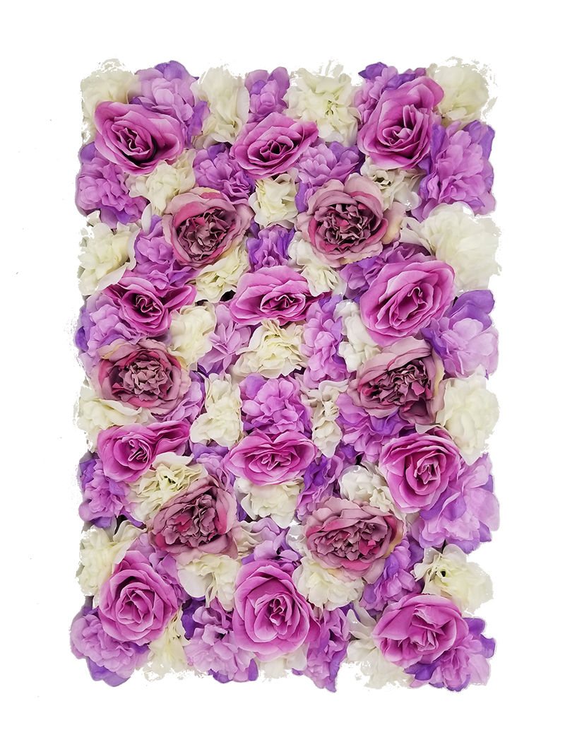 FL4060-1 - Purple+Red Silk Rose & Hydrangea Flower Wall Mat Panel 24"