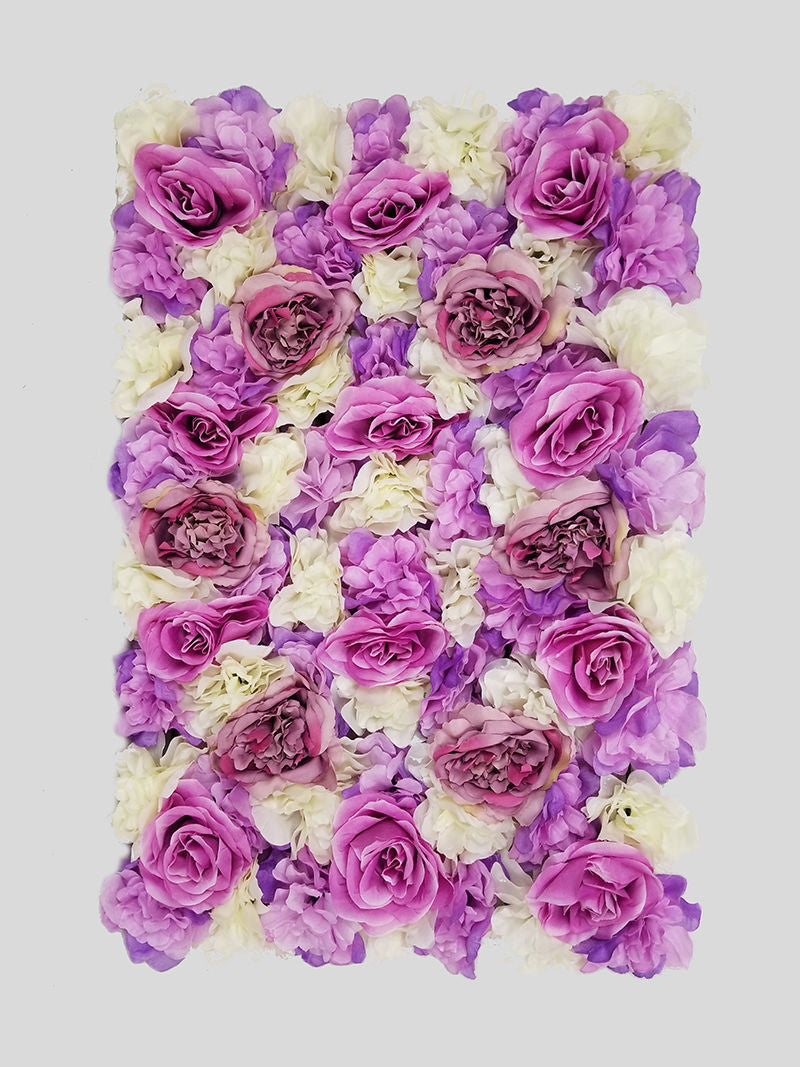 FL4060-1 - Purple+Red Silk Rose & Hydrangea Flower Wall Mat Panel 24"