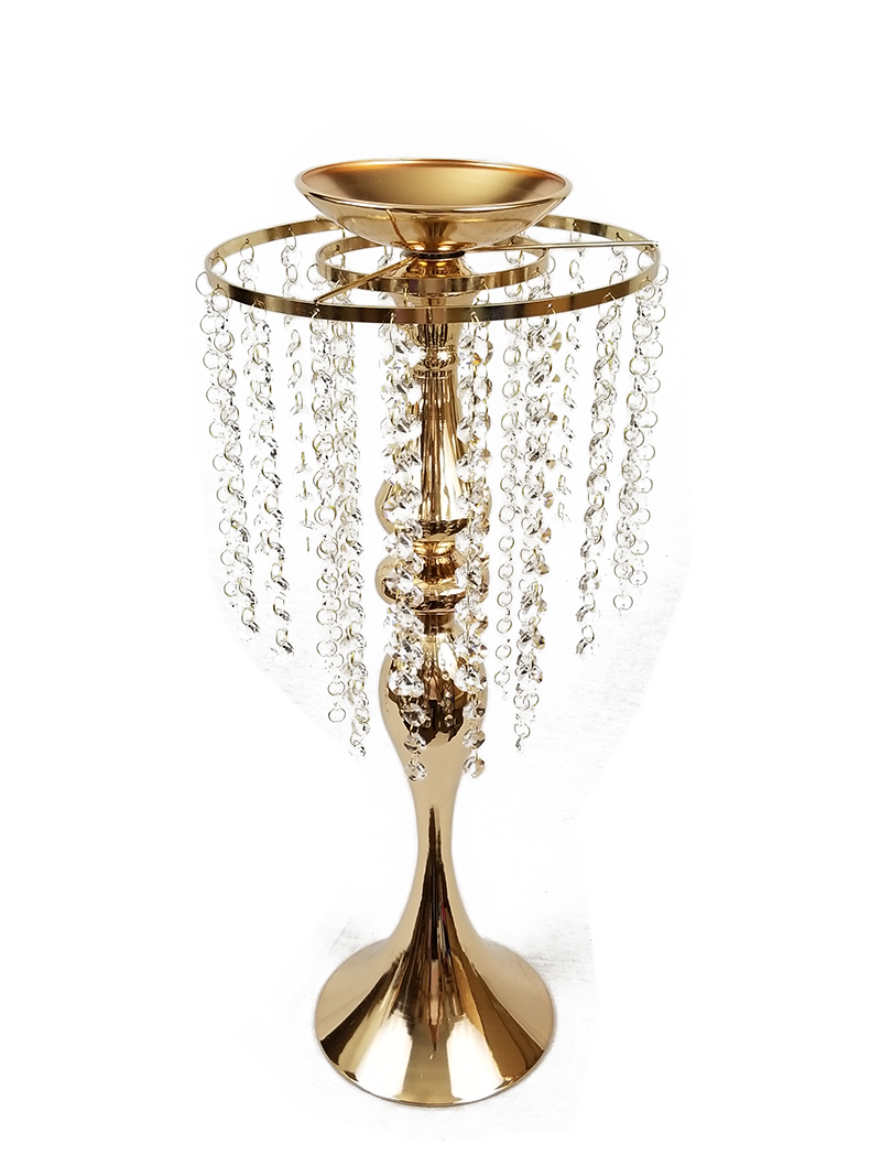 F425 G - Metal Flower Stand with Crystal Chain Flower Diamond Pendant Chandelier Stand 23"