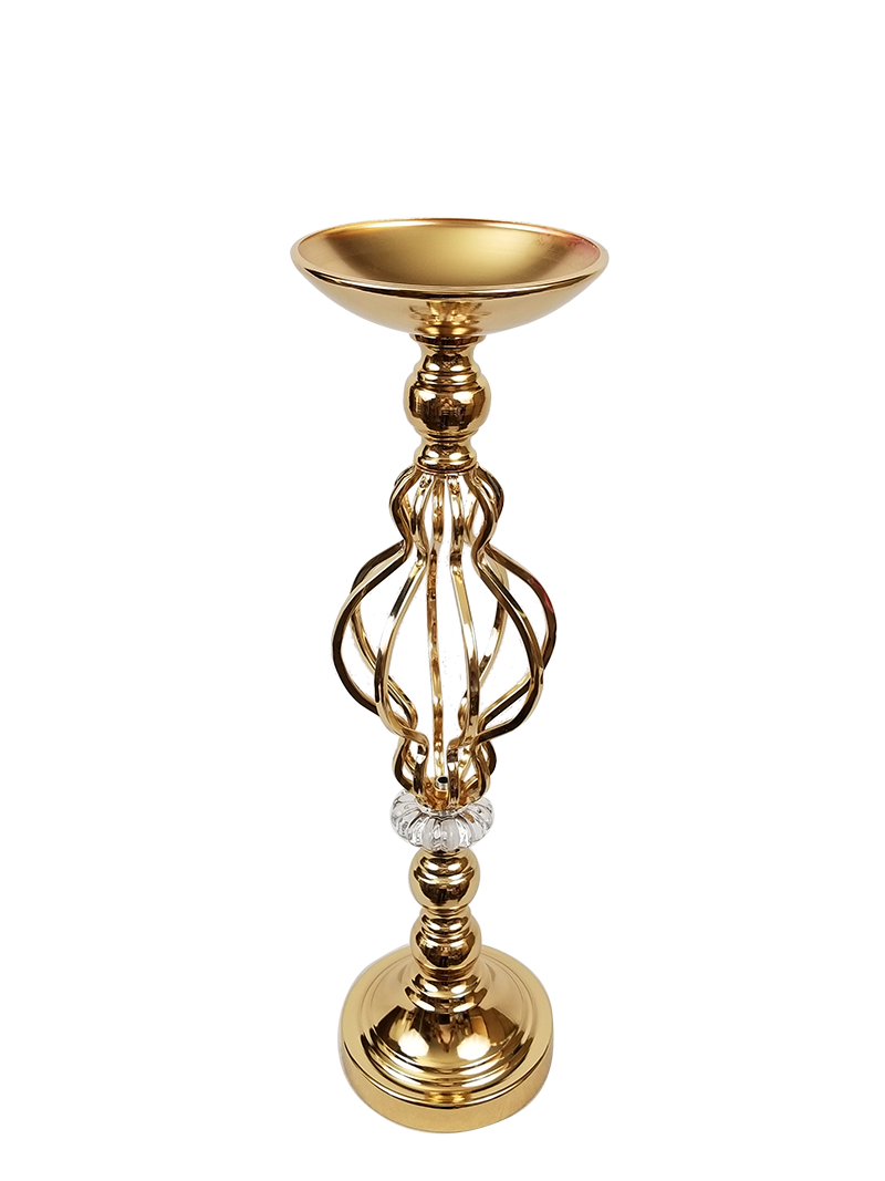 F530-3G - Gold Metal Flower Stand with Crystal 21"