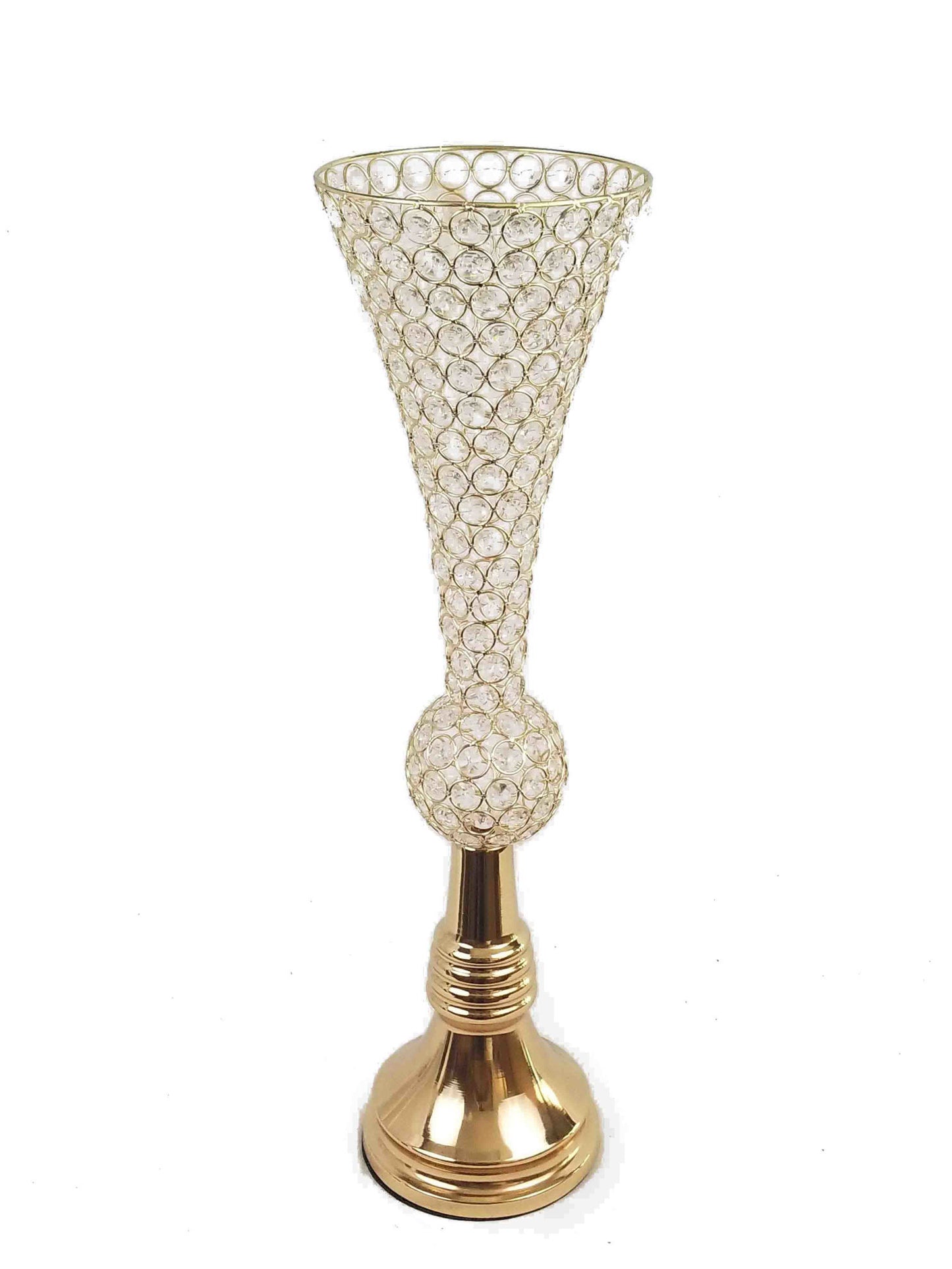 MG748989 GD - Gold Crystal Trumpet Vase For Flowers 25.5"