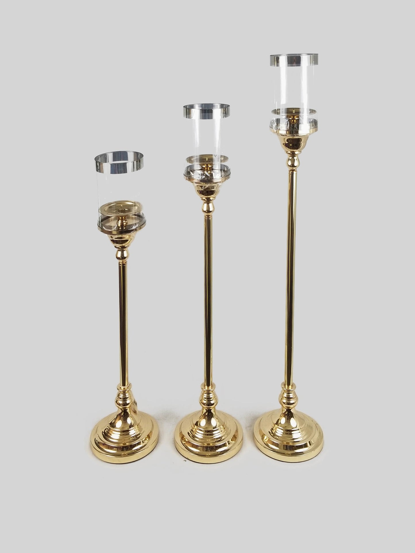 HX890 - Set of 3 Candle Holder With Hurricane Glass Tube