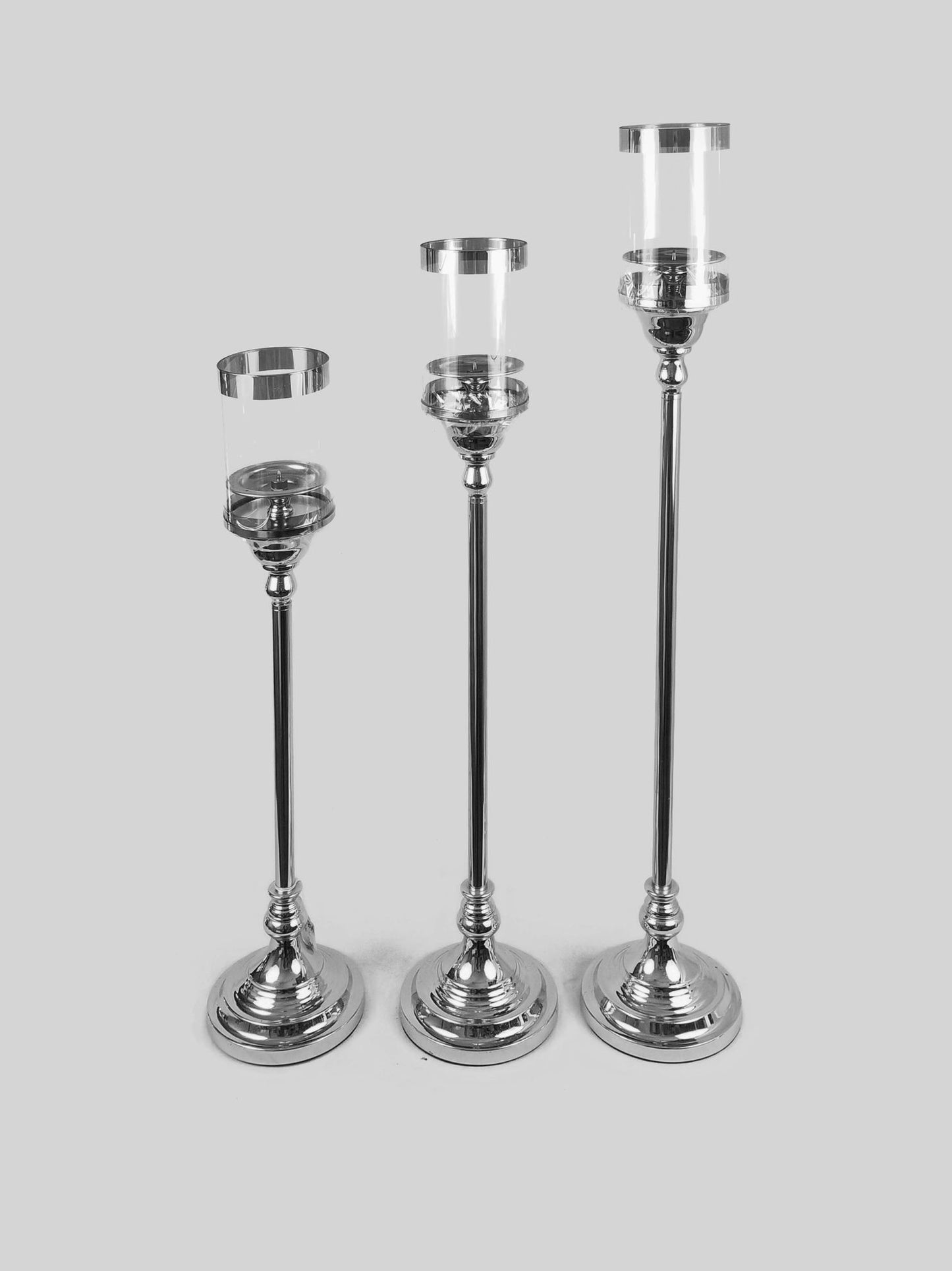HX890 - Set of 3 Candle Holder With Hurricane Glass Tube