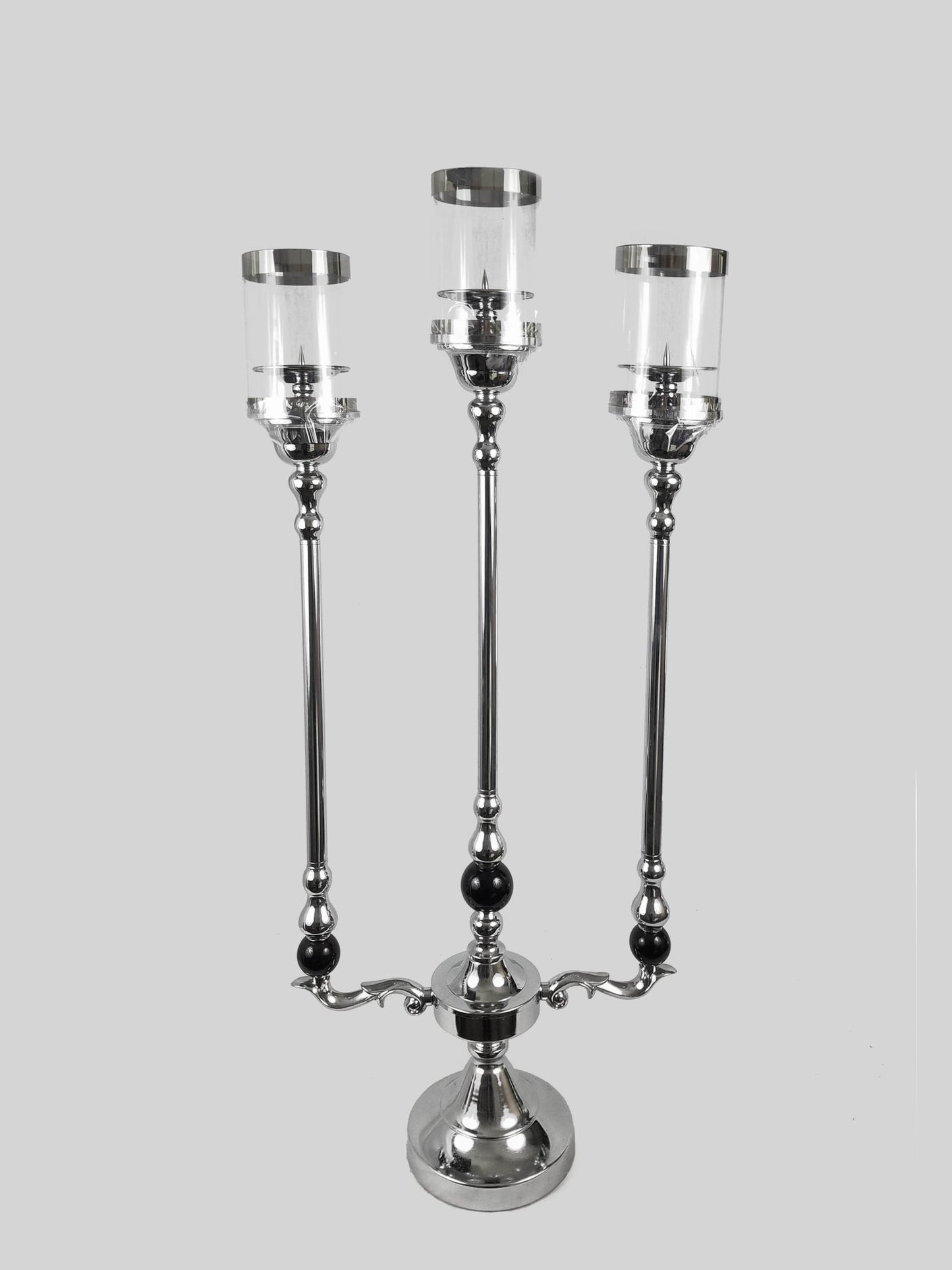 HX930 - 3 Arms Candle Holder With Hurricane Glass Tube