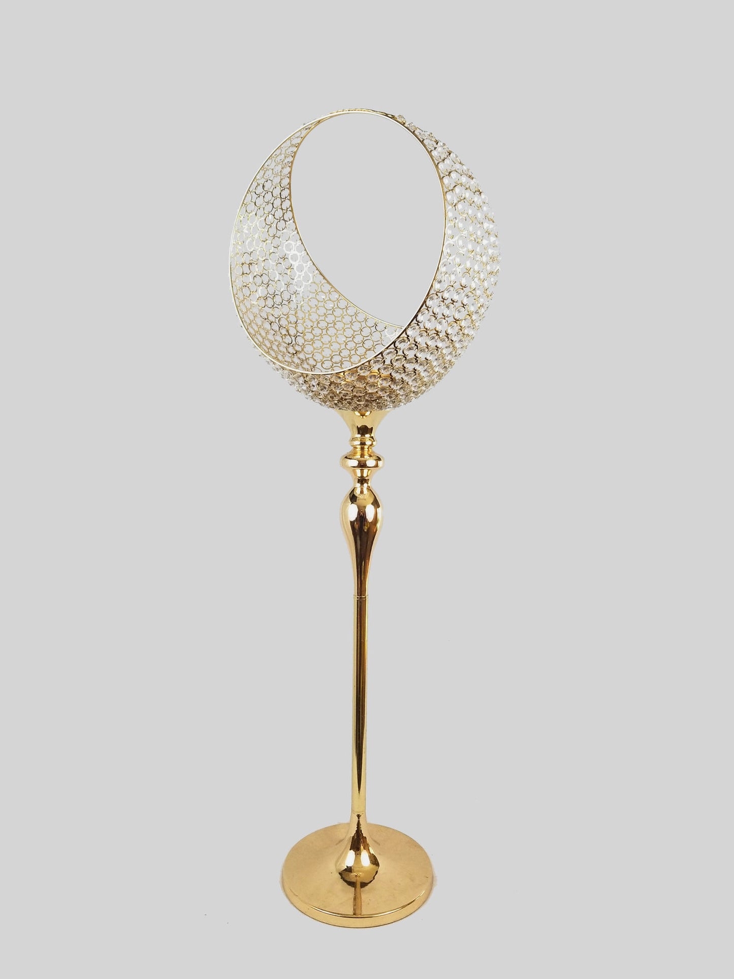 CH5433 Gold - Floor Tall Half Moon Basket Candle Holder Flower Riser 48"