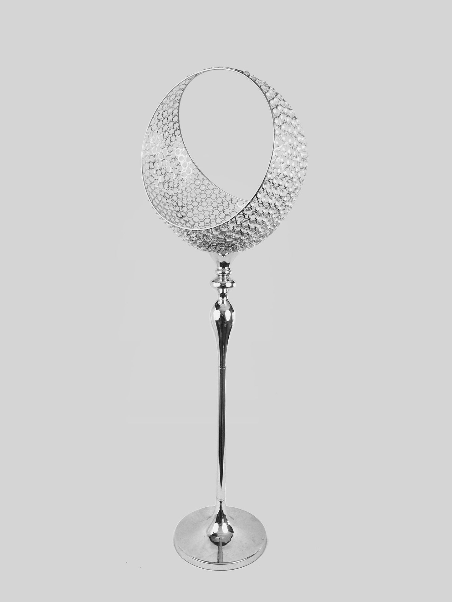 CH5434 Silver - Floor Tall Half Moon Basket Candle Holder Flower Riser 48"