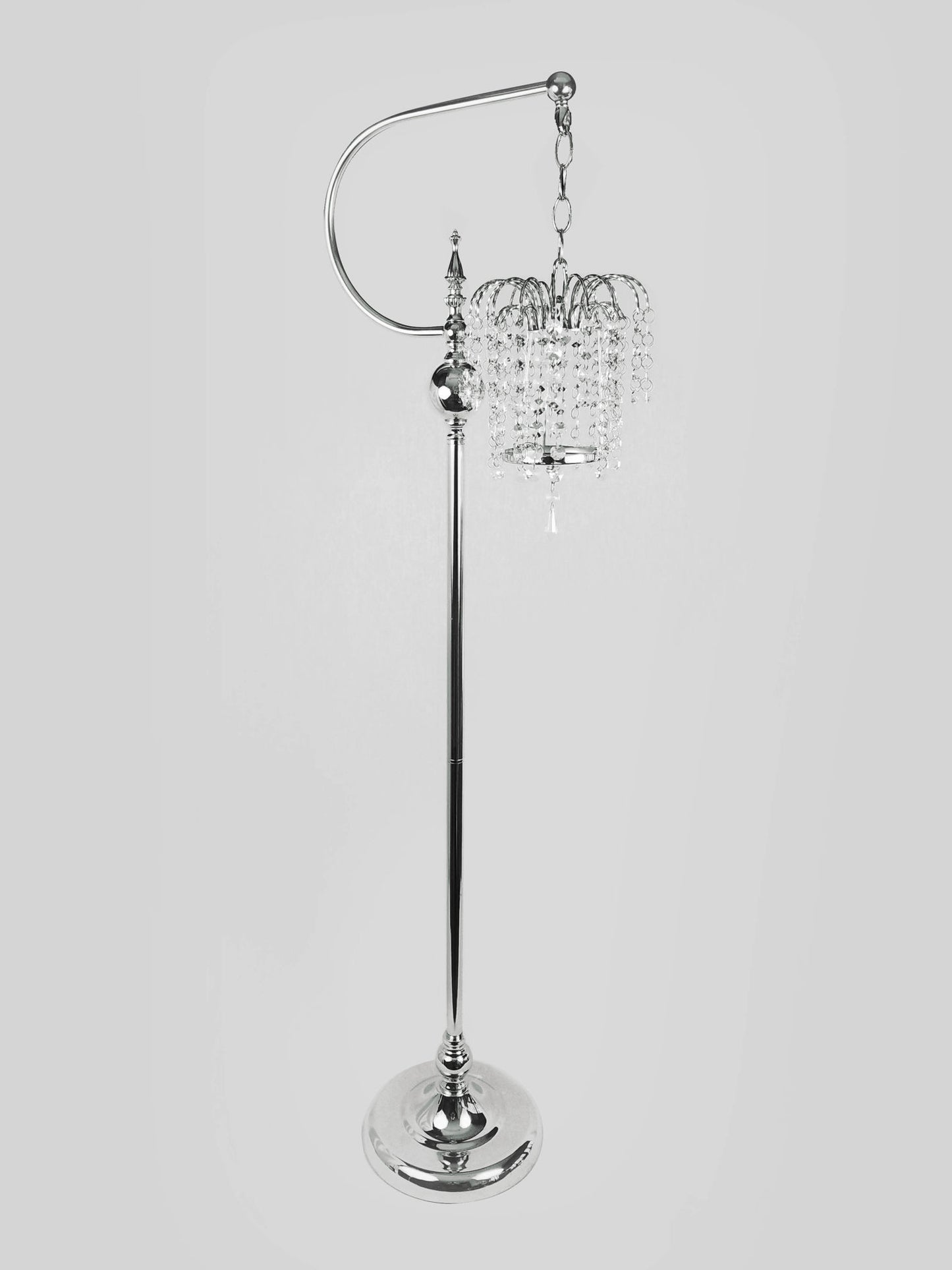 CH5464 Silver - Tall Hanging Candle Holder with Crystal Pendant 46"