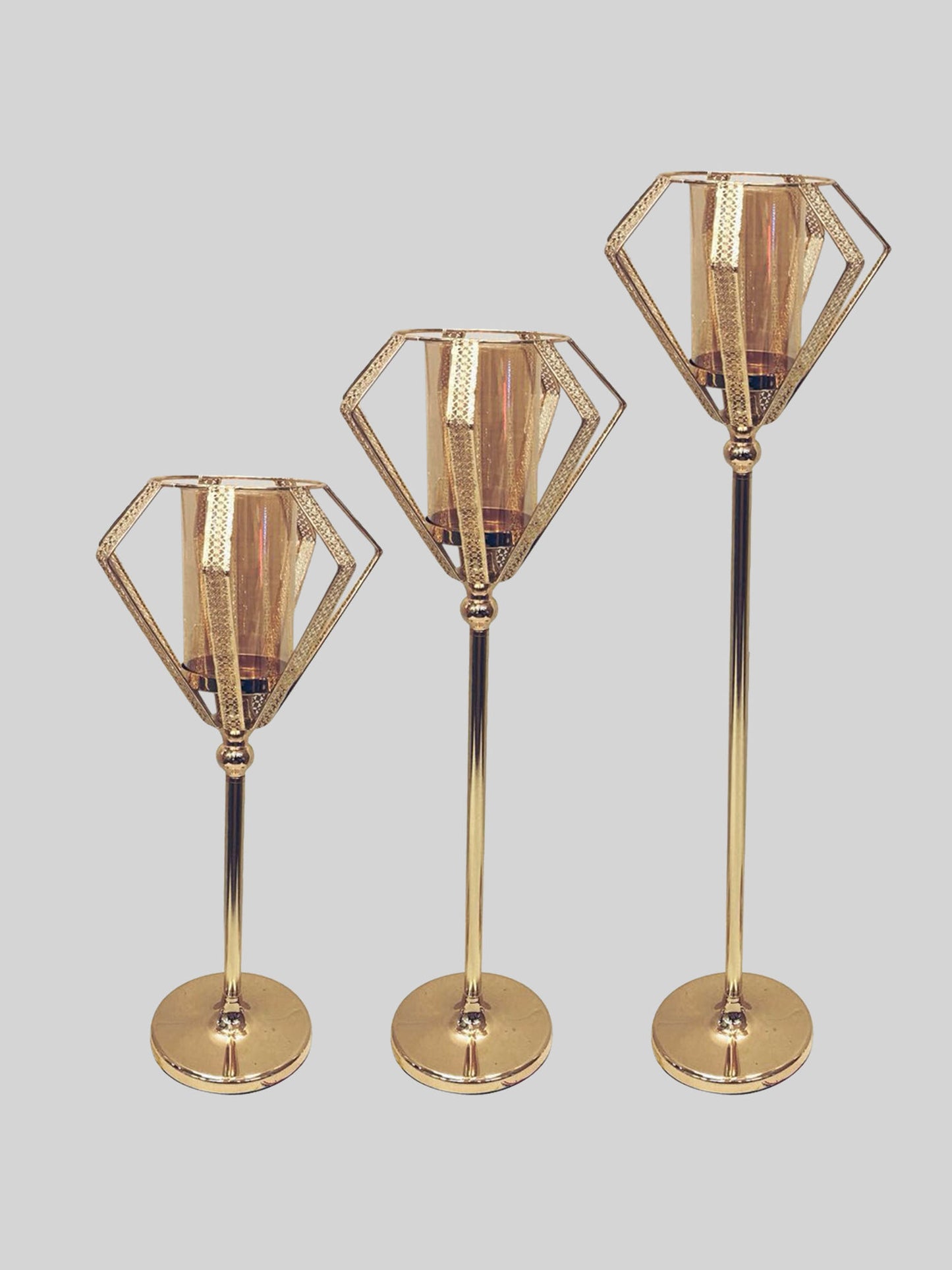 YMR-16A0065 - Set of 3 Metal Candle Holder with Hurricane Glass