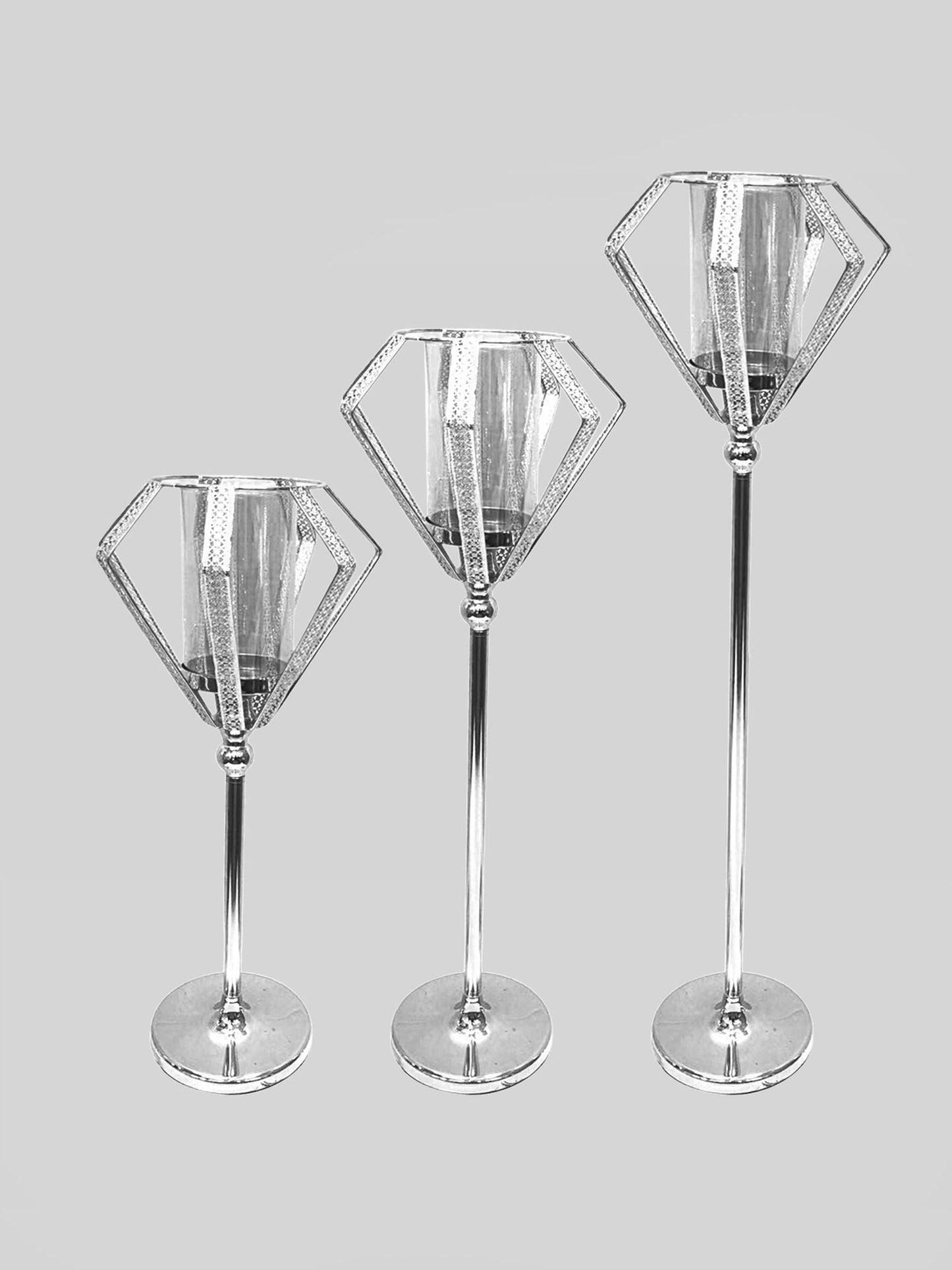 YMR-16A0065 - Set of 3 Metal Candle Holder with Hurricane Glass