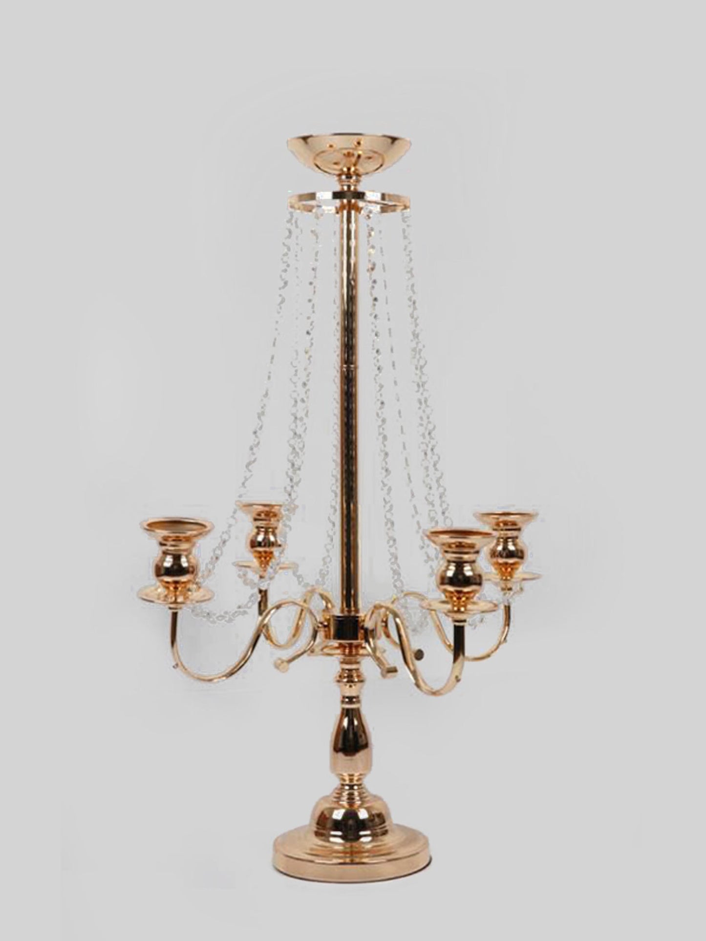 CCH0500 Gold - Tall Metal 4 Arms Candle Holder Chandelier Style With Flower Holder