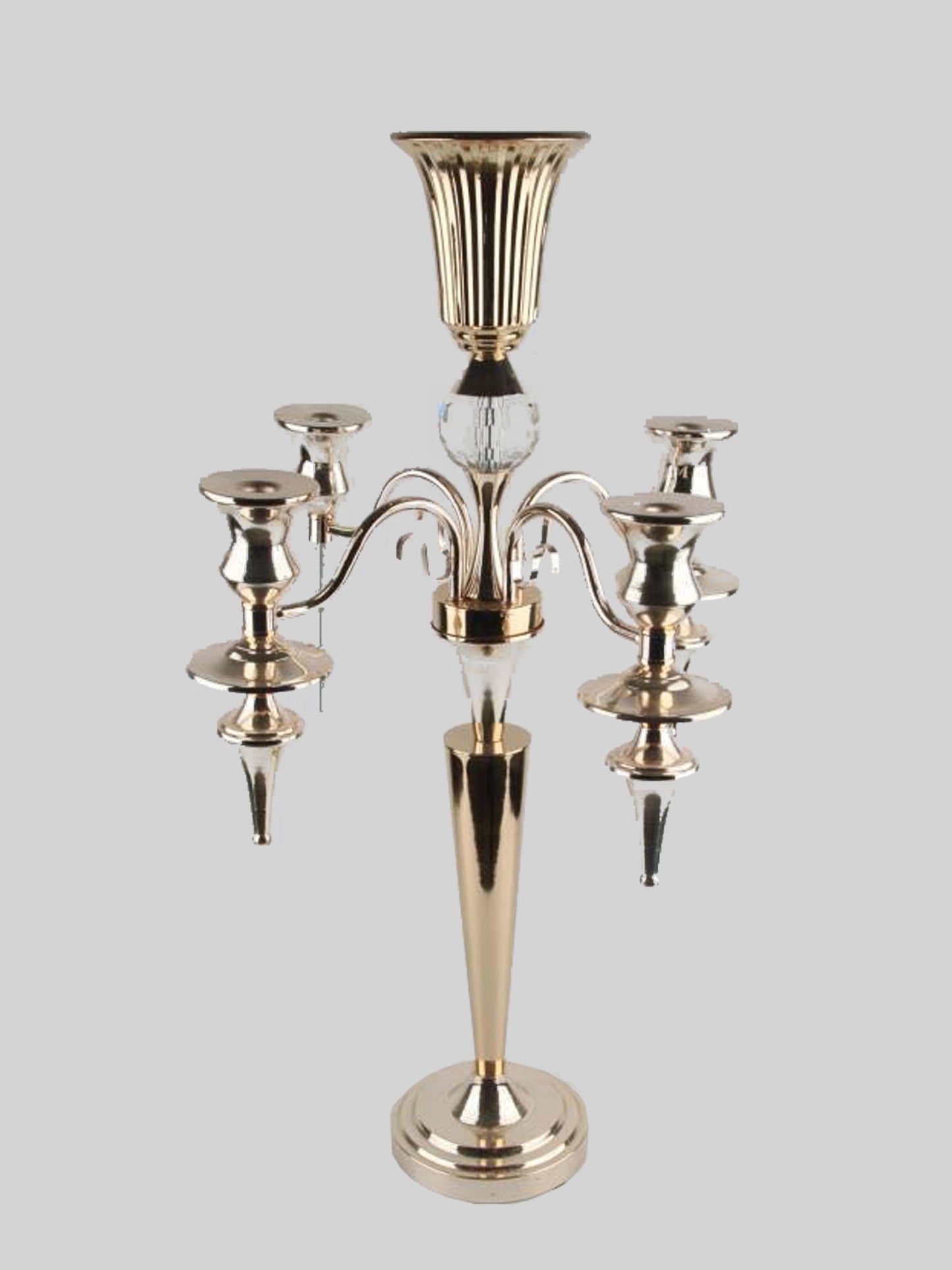 CCH0081 Gold - Gold Metal Candelabra 4 Arms and 1 Flower Riser 27"