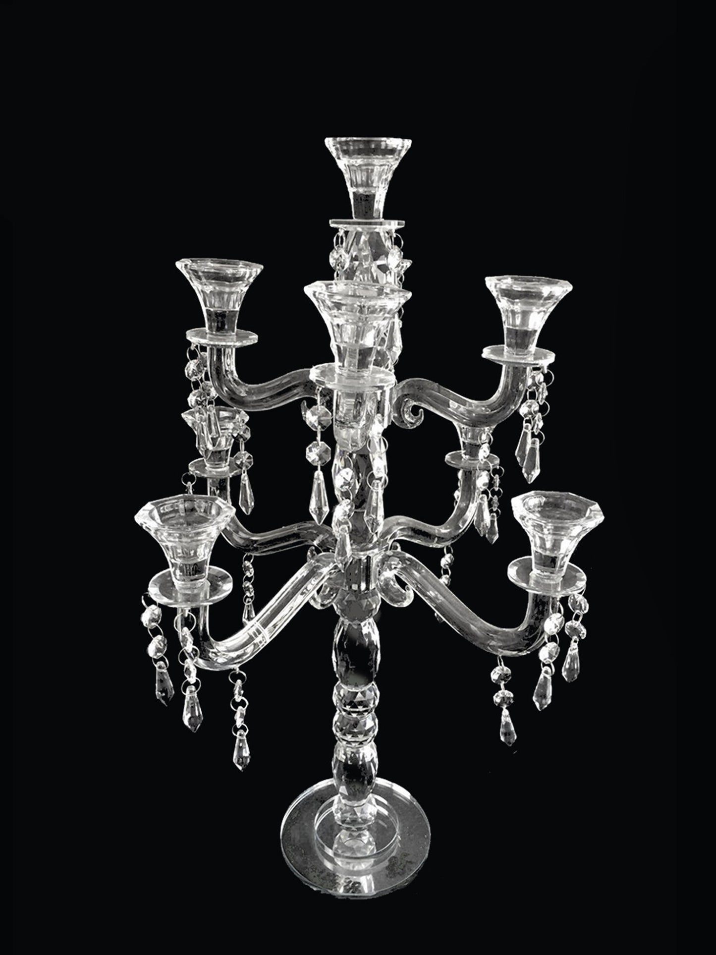 CH8890 - 9 Arm Premium Gem Cut Crystal Glass Candle Holder