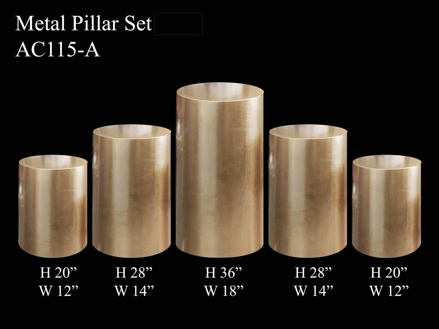 Metal Cake Pillar Round Set of 5 Gold