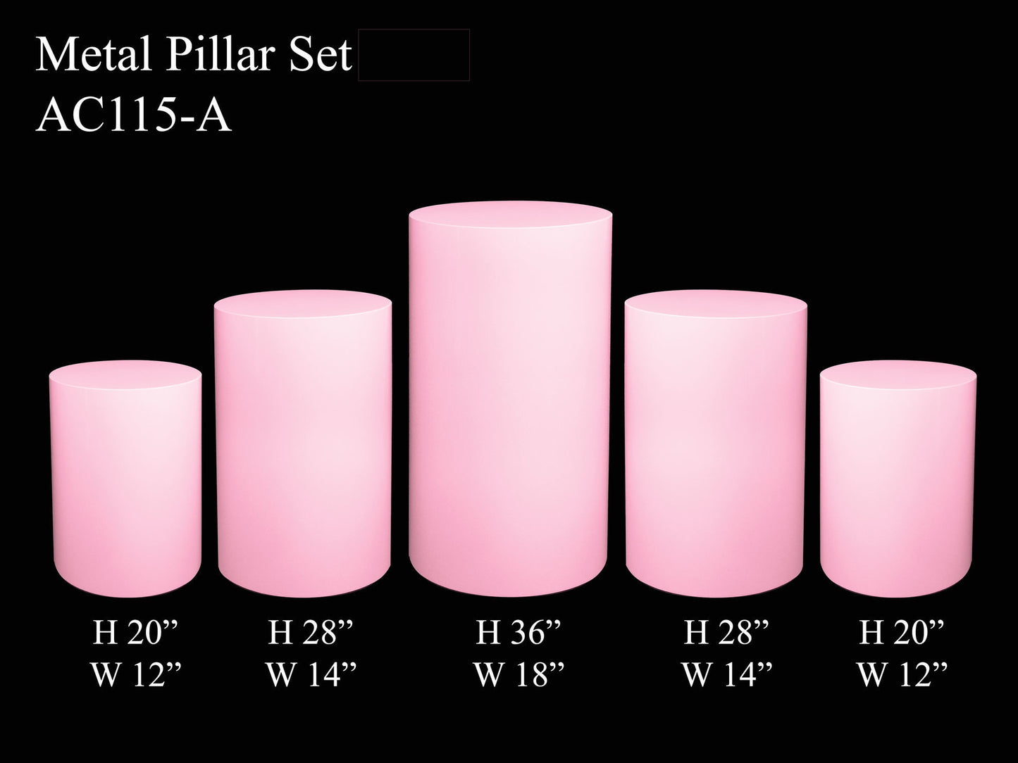 Metal Cake Pillar Round Set of 5 Pink
