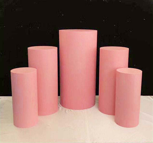 Metal Cake Pillar Round Set of 5 Pink