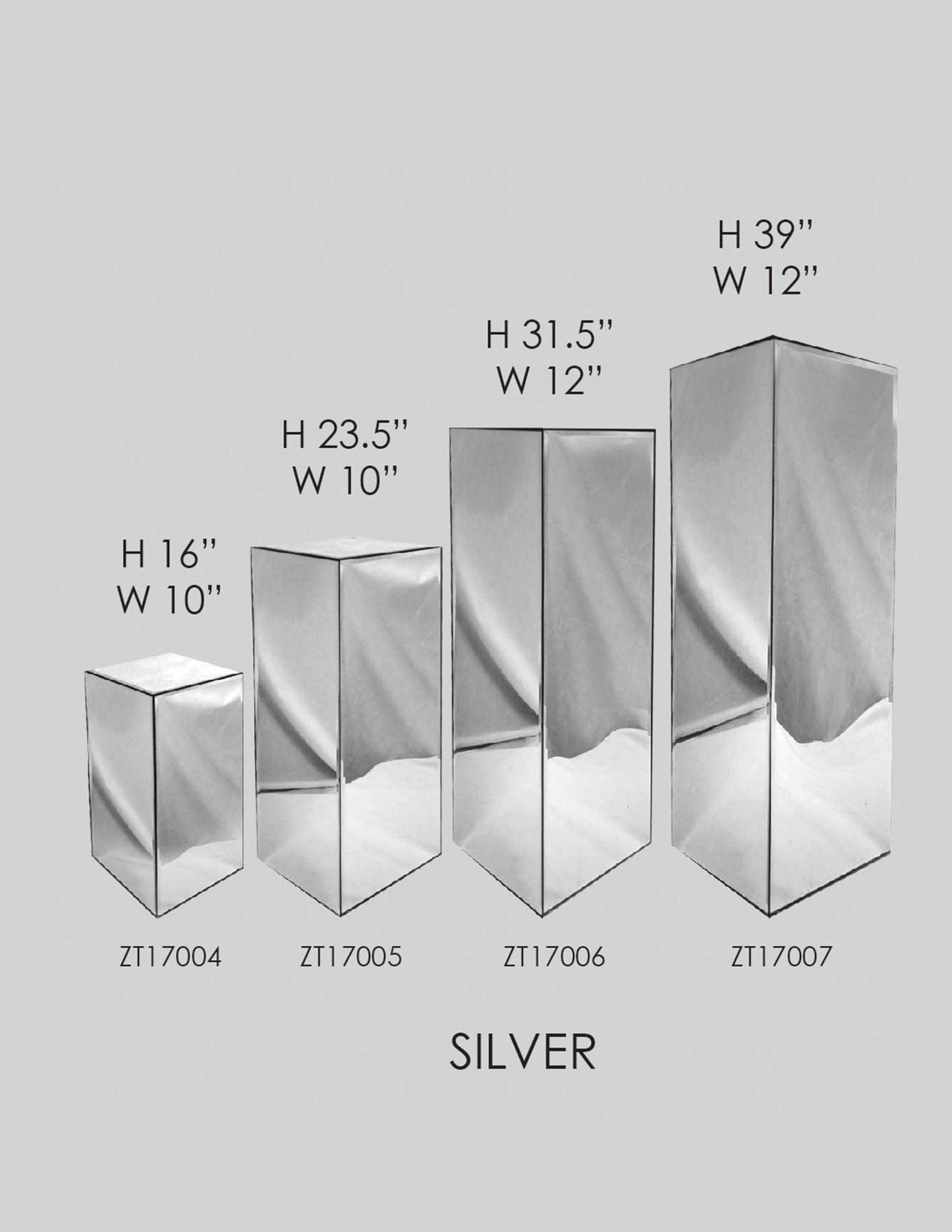 Set of 4 Mirrored Rectangular Column/Pedestal Silver