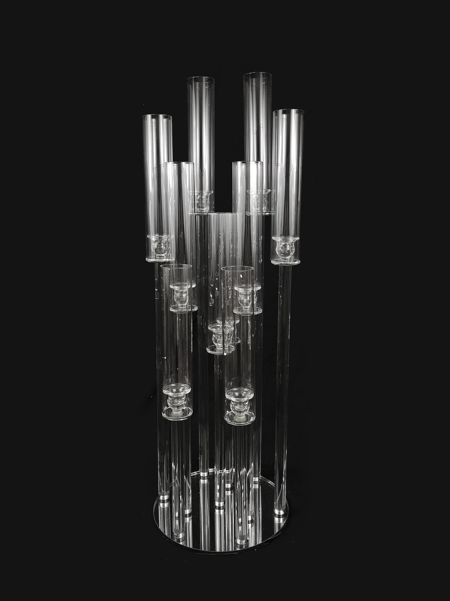 CCH6664 - 10 Head Candlestick Holders with Hurricane Tubes Wedding Table Centerpiece 38"