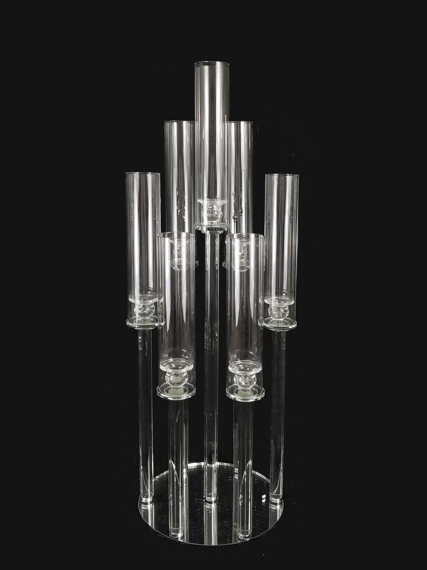 CCH0220-7 - 7 Head Candlestick Holders with Hurricane Tubes Wedding Table Centerpiece 36.5"