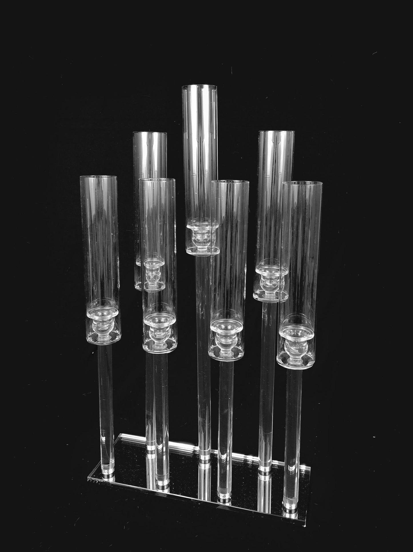 CCH6669 - 7 Head Candlestick Holders with Hurricane Tubes Wedding Table Centerpiece 29"